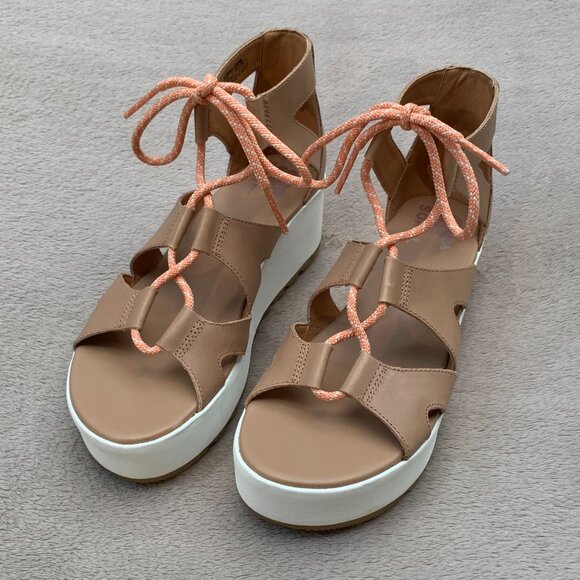 Sorel Cameron Lace Up Leather Platform Wedge Sandals Sz8 - Picture 4 of 16